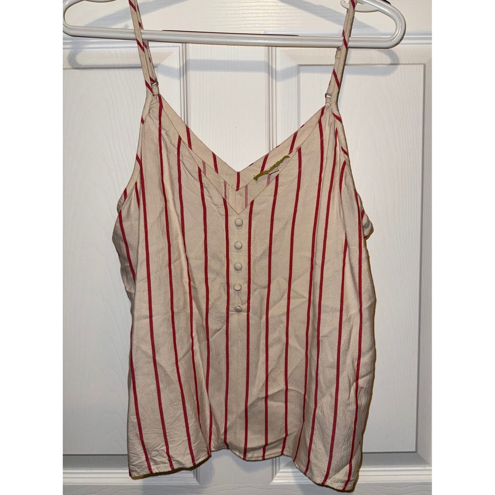 Gianni Bini Cami Top Women Size S Ivory Red Excellent Striped Button V-Neck